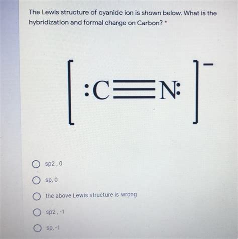 Solved The Lewis structure of cyanide ion is shown below. | Chegg.com