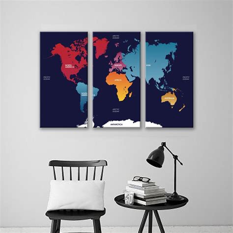 Colorful World Map Canvas Poster Custom Hanging Canvas 3 - Etsy