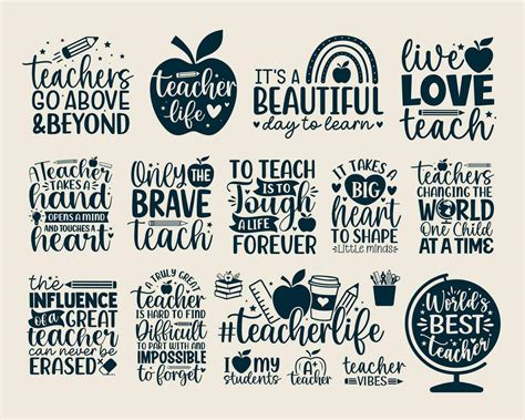 Teacher day quotes set lettering school sayings typography back to ...