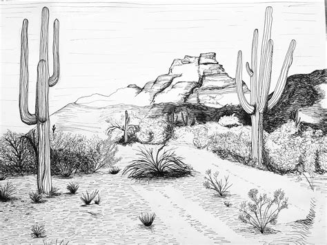 Desert landscape in pen & ink : r/drawing