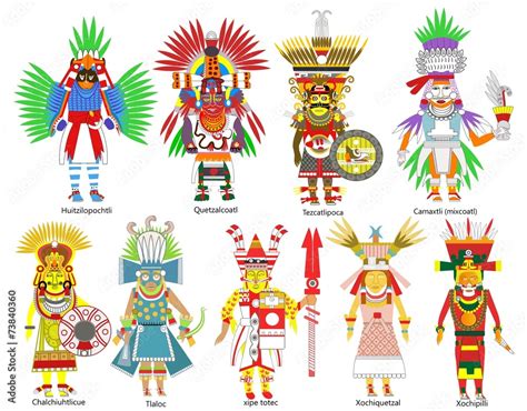 ภาพประกอบสต็อก A set of ancient Aztec gods and goddesses ภาพ | Adobe Stock