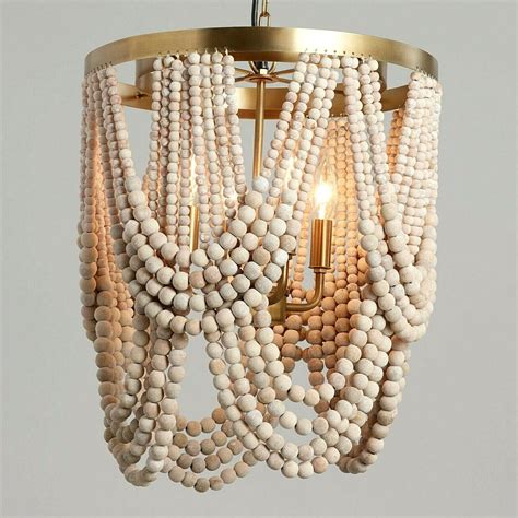 Bohemian Hanging Chandelier 4-Light Fixture w/ Wood Beads, Boho Room ...