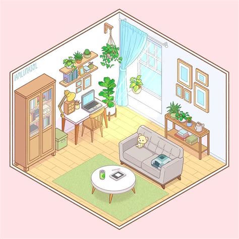 Isometric Aesthetic Bedroom Drawing - img-groin