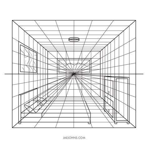 one point perspective drawing bedroom - Susanne Coombs