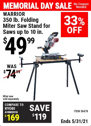 WARRIOR Universal Folding Miter Saw Stand For Saws Up To 10 In. for $49 ...