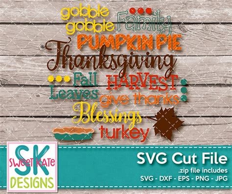 Thanksgiving Words SVG Dxf EPS Png JPG Htv Heat Transfer Vinyl Pumpkin ...