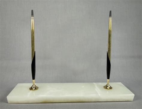 VTG CROSS 12k GOLD FILLED EXECUTIVE PEN PENCIL DESK SET w WHITE MARBLE ...