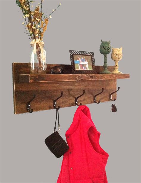 Rustic entryway shelf with hooks coat rack with hooks key