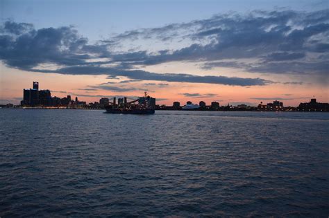 Detroit River freighter, skyline, and sunset | Detroit rock city ...