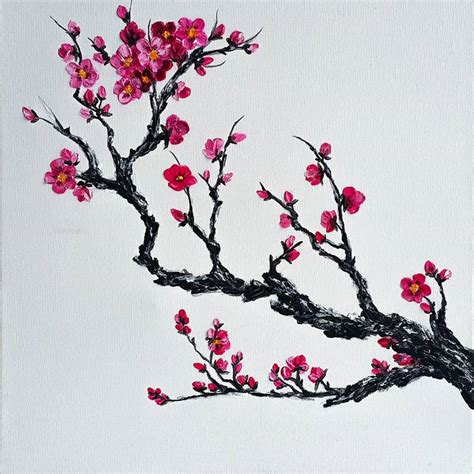 Sprig of cherry blossoms Painting by Tetiana Tiutiunnyk | Saatchi Art