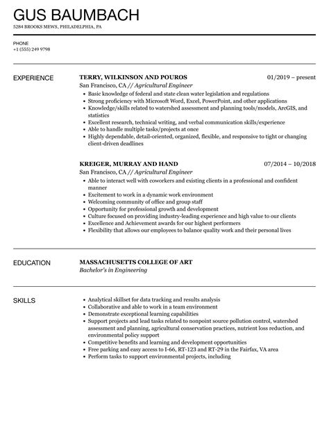 Agricultural Engineer Resume Samples | Velvet Jobs