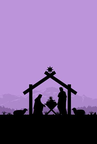 Birth Of Christ Silhouette Of Mary Joseph And Jesus Vector Stock ...