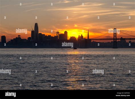 San Francisco Bay and Skyline at Sunset Stock Photo - Alamy