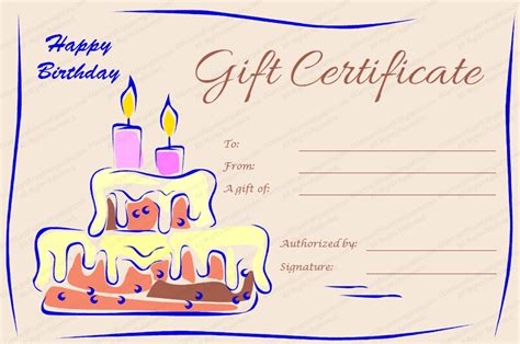 Candles and Cake Birthday Gift Certificate Template