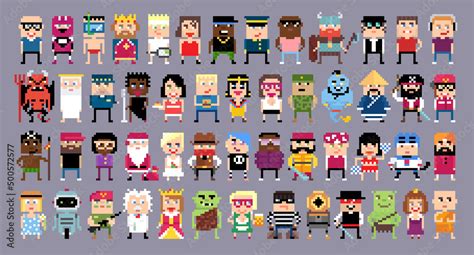 Set of cartoon pixel characters. Vector illustration in pixel art 8-bit ...