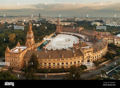 Plaza de Espana or Spain Square aerial view in Seville, Spain Stock ...