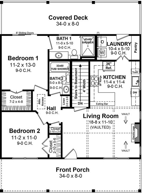 2 Bedroom Country Style House Plan 4522: The Woodstream - 4522