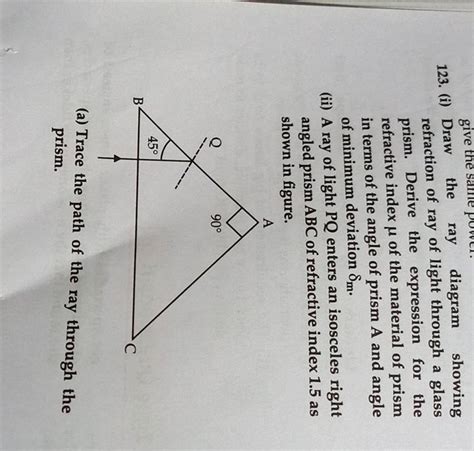 123. (i) Draw the ray diagram showing refraction of ray of light through