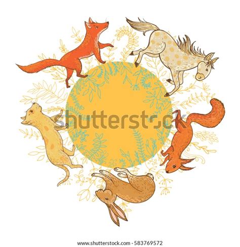 2 Hand Drawn Animal Sketch Illustration Circle Shape Squirrel Images ...