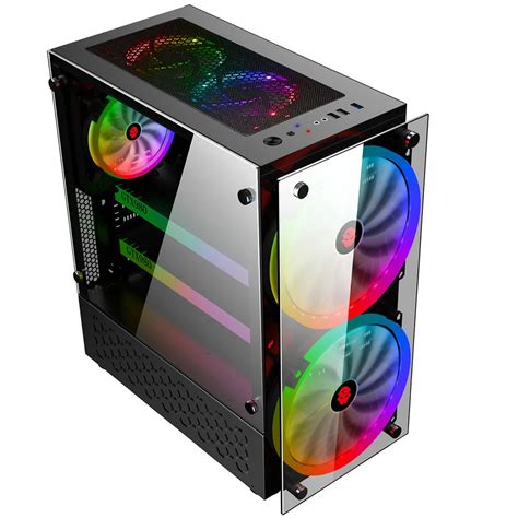 RGB Computer Case Double Side Tempered Glass Panels ATX Gaming Water ...