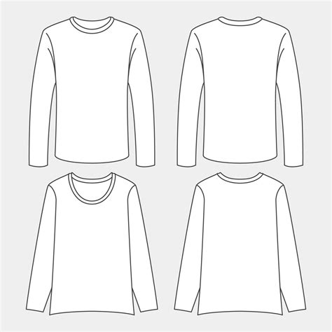 Front and Back View of Outline Long Sleeve T-Shirt Mockup Template ...