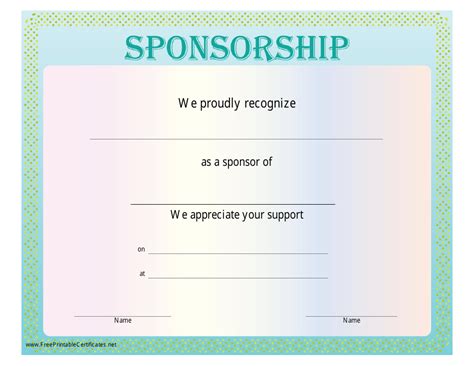 Sponsorship Certificate Template Download Printable PDF | Templateroller