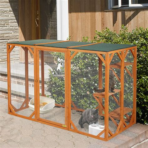 Coziwow Cat House,Rustic Outdoor Wooden,Pet Enclosure,Cat Run Playpen ...