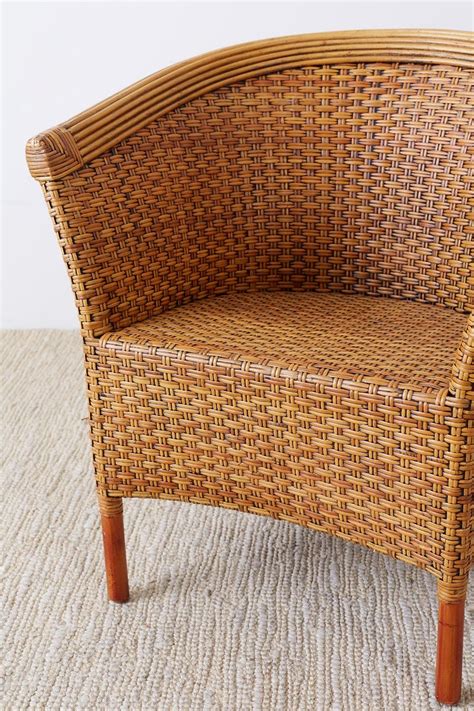 Pair of Palecek Bamboo Rattan Wicker Barrel Chairs at 1stDibs