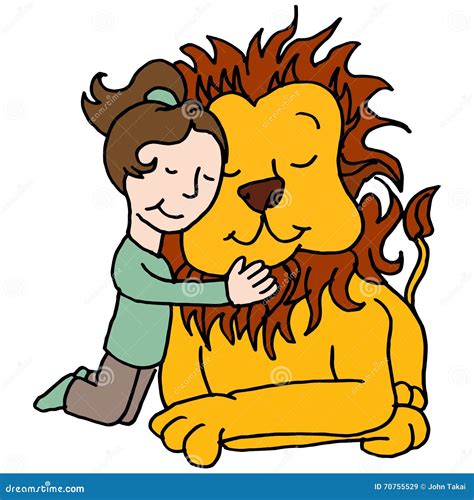 Girl hugging lion stock vector. Illustration of animal - 70755529