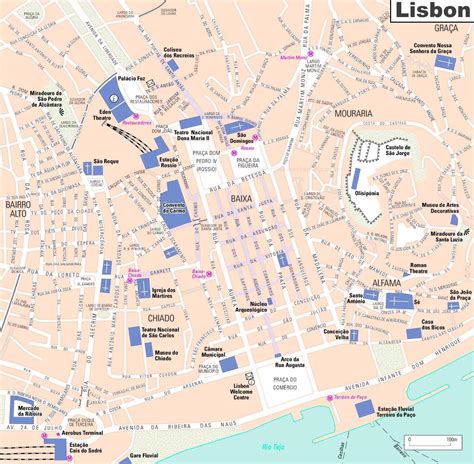 Lisbon attractions map - Lisbon top attractions map (Portugal)