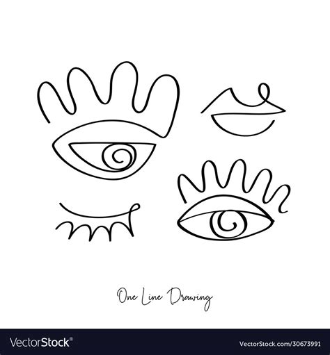 Fashion one line drawing eyes and lips Royalty Free Vector