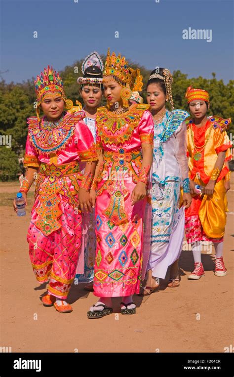 A group of people in traditional costume in Bagan, Myanmar Stock Photo ...