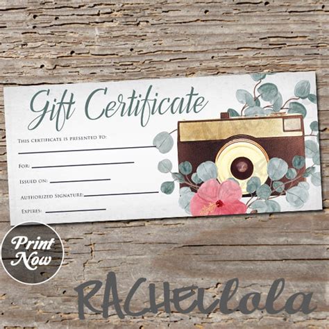 Printable Photography Gift Certificate Template, Photo Session Voucher ...