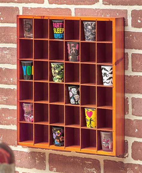 36 Shot Glass Display Case Collectibles Wall Mounted Wooden Rack Shelf ...