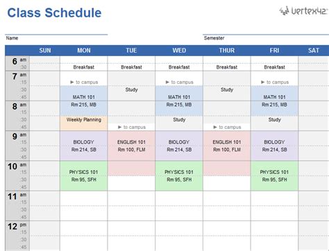 Weekly Class Schedule Template for Excel