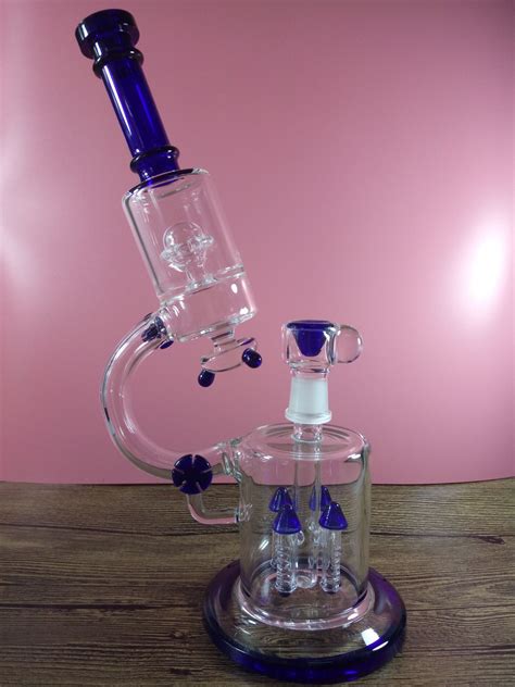 Blue New Glass Water Pipes Glass Bongs With Rocket Perc And UFO Perc 18 ...