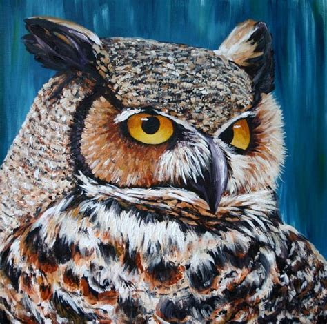 Owl Painting Original Large Wall Art 20x20 on Canvas