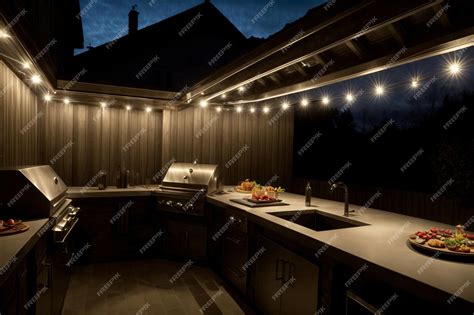 Premium AI Image | An Outdoor Kitchen With A Grill And Sink