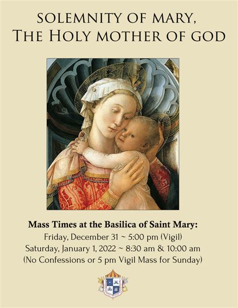 Mass Times for the Solemnity of Mary, the Holy Mother of God - The ...