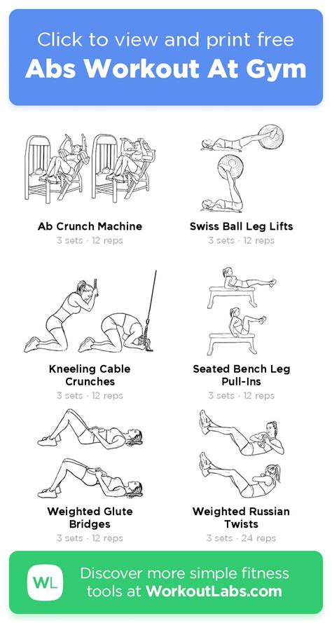 Abs Workout At Gym – click to view and print this illustrated exercise ...