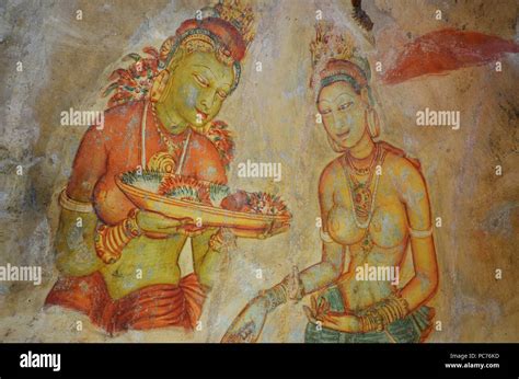 Sigiriya Frescoes paintings Sigiriya Rock Fortress Sri Lanka Stock ...