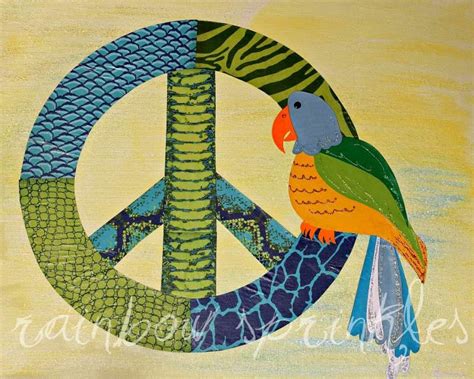 Children's Wall Art Print 8x10 peace sign parrot