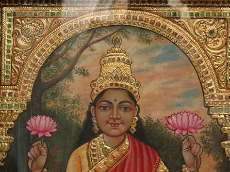 26" Maa Lakshmi Standing on Pink Lotus Tanjore Painting with Frame ...