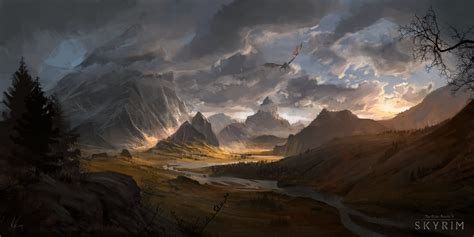 Skyrim HD Wallpaper: Epic Landscape Adventure by Michal Kus