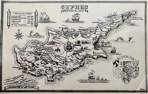 Cyprus Historical Map postcard From 1950s. - Etsy