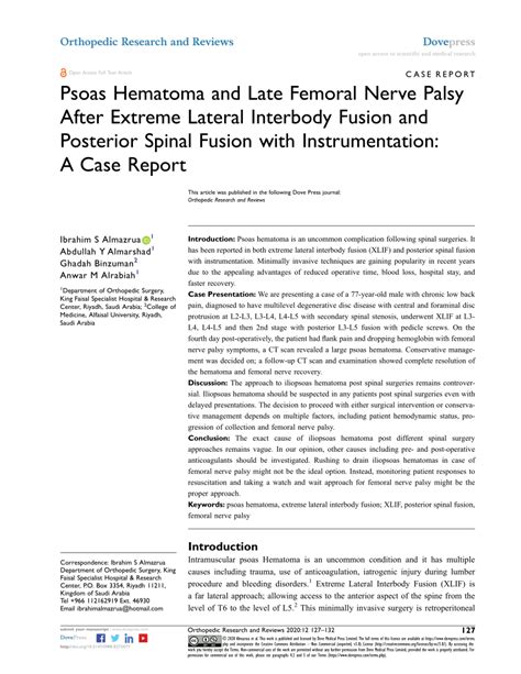 Pdf Psoas Hematoma And Late Femoral Nerve Palsy After Extreme Lateral ...