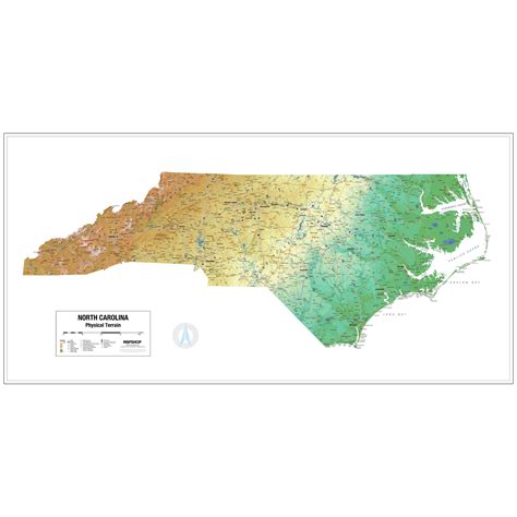 North Carolina Physical Terrain Map by MapShop - The Map Shop