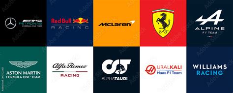 Formula 1 Team Logo Badges. F1 Teams Ferrari, Mercedes AMG, Red Bull ...