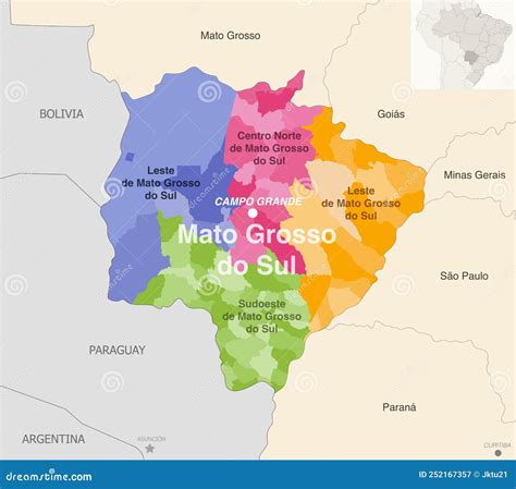 Brazil State Mato Grosso De Sul Administrative Map Showing ...