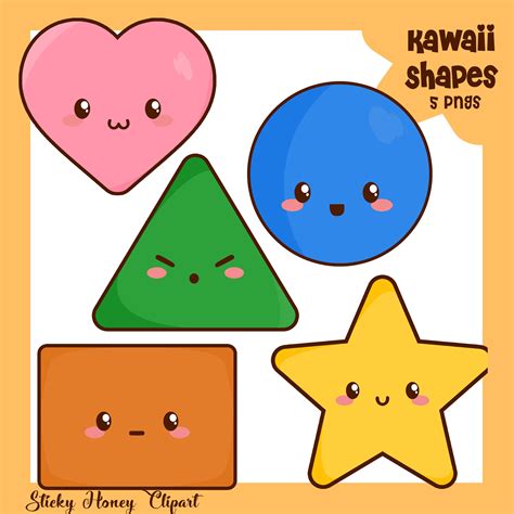 Shapes Clipart Kawaii Shapes Clipart Cute Shapes Star Clipart Kawaii ...